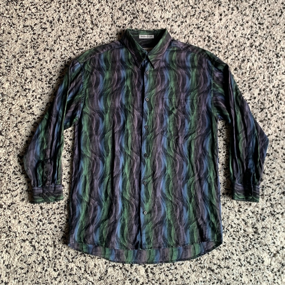 Jhane Barnes Shirt Shirt Wave Pattern Fabric From Japan Button Down Medium